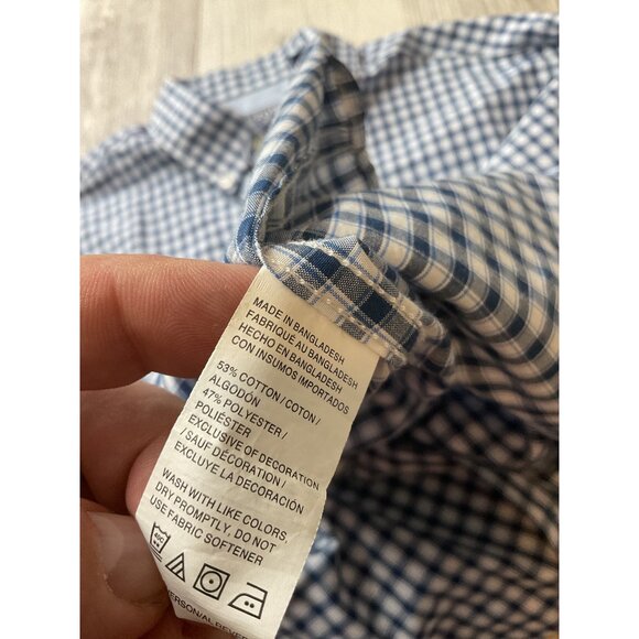 Izod Mens Medium Blue & White Checkered Short Sleeve Button-Down Shirt - Picture 4 of 8